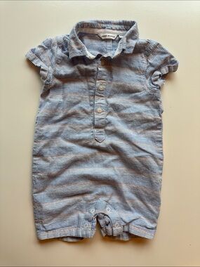 Janie and Jack Striped Blued Polo Romper - 6-12 Months